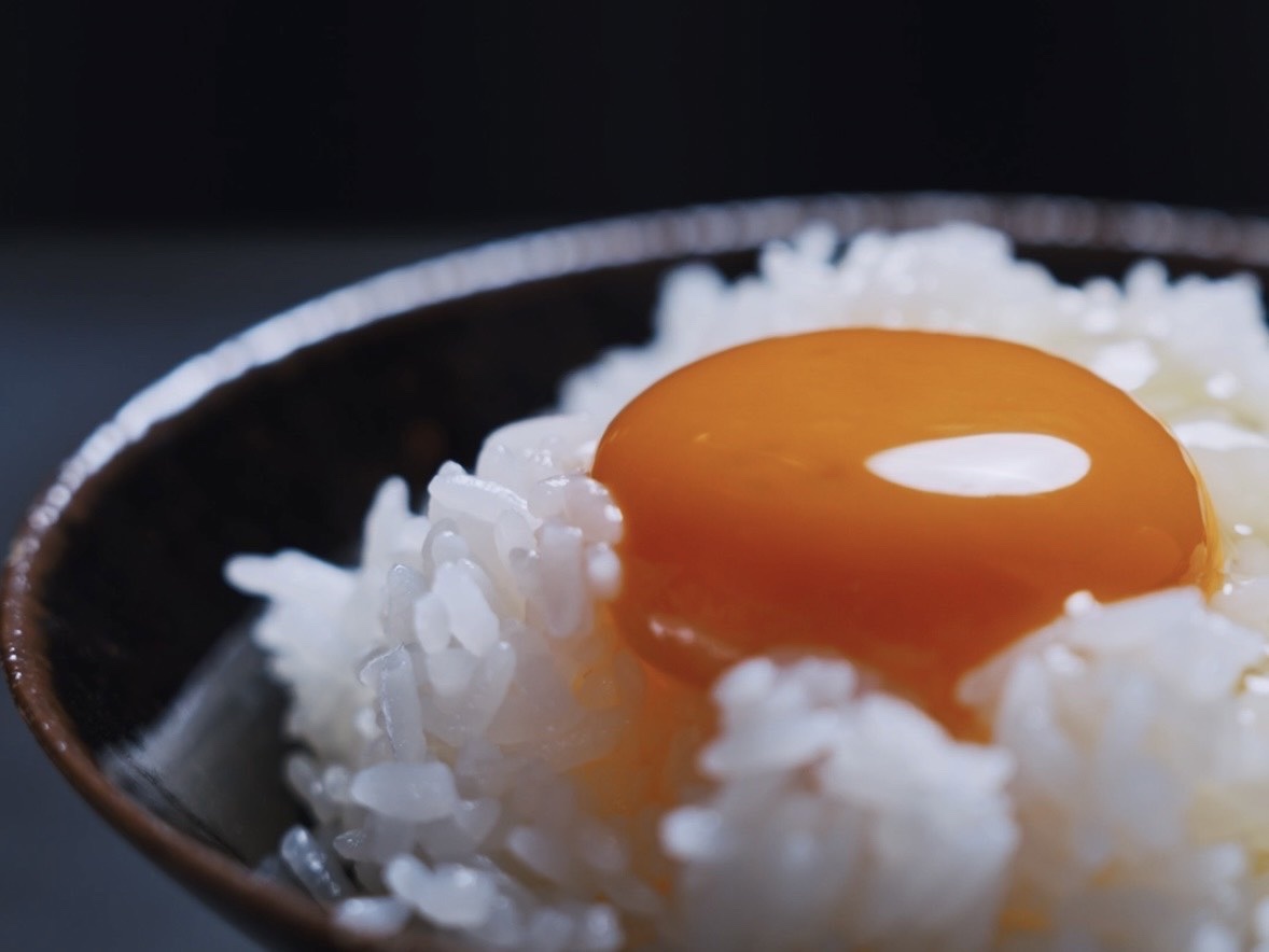 温かいご飯にのせた新寿卵の卵黄
